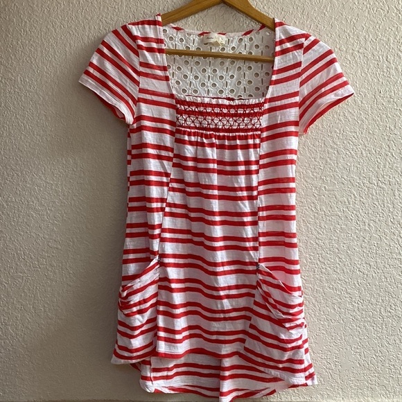 ANTHROPOLOGIE meadow Rue red and white knit and white eyelet Tunic top - Picture 2 of 8